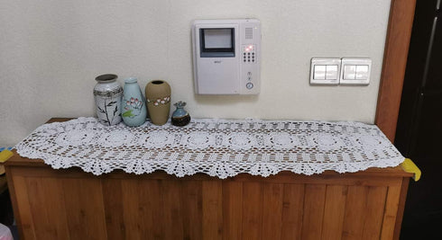 Hetao 12x35 100% Cotton Handmade Crochet lace Table Runners Oblong Tablecloth Doilies Doily,Beige...