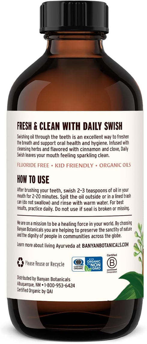 Banyan Botanicals Cinnamon Daily Swish – Organic Ayurvedic Pulling Oil with Coconut Oil – Mouthwash for Fresh Breath and Sparkling Oral Health* – ...