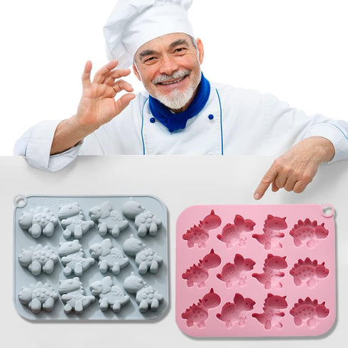 2 Pack Cute Dinosaur Silicone Molds 12 Cavity 3D Dinosaur Themed Baking Mould Tray DIY Baking Tool for Chocolate Cake Dessert Candy Mousse Pastry ...