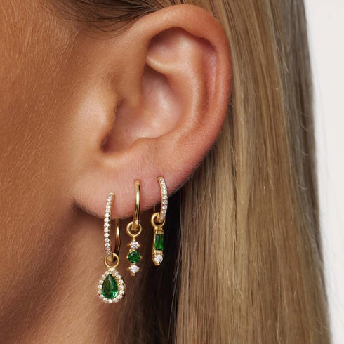 2/3 Pairs Dainty Small 14K Gold Plated Hoop Earring Set - Trendy Emerald Color CZ Drop Huggie Earrings for Women Jewelry Gift...