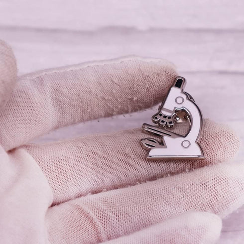 Silver Microscope Enamel Pin Brooch Metal Badge for Backpacks, scientific gift, scientist laboratory, medical biology jewelry gift...