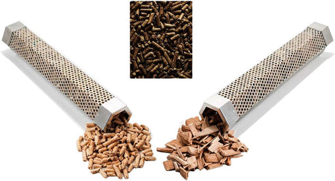 Pellet Smoker Tube, 12'' Stainless Steel BBQ Wood Pellet Tube Smoker for Cold/Hot Smoking, Portable Barbecue Smoke Generator Works with Electric G...