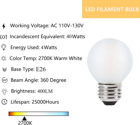 Frosted E26 LED Bulb 4W Dimmable Warm White 2700K, 40 Watt Equivalent LED Light Bulbs, G16.5 Edison LED Frosted Globe Light Bulbs, Vintage Light B...
