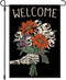 Halloween Garden Flag 12x18 Inch Double Sided Welcome Skull Flower Skeleton Gothic Spooky Halloween Decorations Outdoor Garden Flag Burlap for Sea...