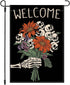 Halloween Garden Flag 12x18 Inch Double Sided Welcome Skull Flower Skeleton Gothic Spooky Halloween Decorations Outdoor Garden Flag Burlap for Sea...