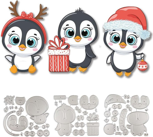 Penguins Die Cuts for Card Crafting Dies Chrismas Greeting Card Cutting Dies Embossing Stencils Template for DIY Crafts Scrapbooking Card Making S...