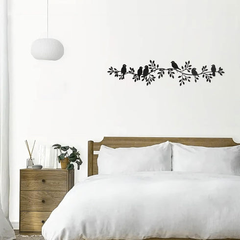 LOMOHOO Metal Birds Wall Decor Art Leaves 6 Birds on Vine Olive Branch Iron Sculptures Silhouette Metal Hanging Ornament Bedroom Living Room Indoo...