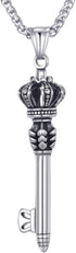 MOO&LEE Mens Stainless Steel Crown Key Pendant Necklace with 24 Inches Link Chain...