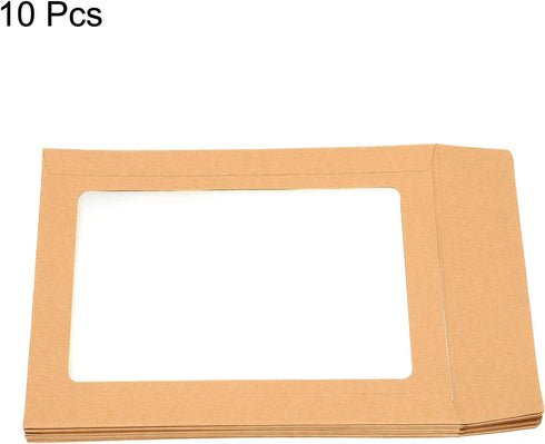 PATIKIL Full Face Window Envelopes 10 Pack 6'' Clear Double Sided for Mailing Statement Photos Catalogs, Brown...