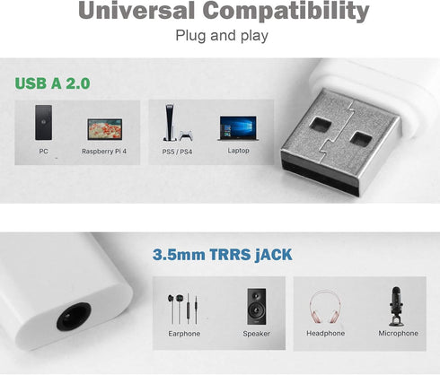 USB to 3.5mm Audio Jack Adapter, with TRRS 4-Pole Mic-Supported USB to Headphone AUX Adapter Compatible with Headset Windows, Desktops, Laptop, MA...