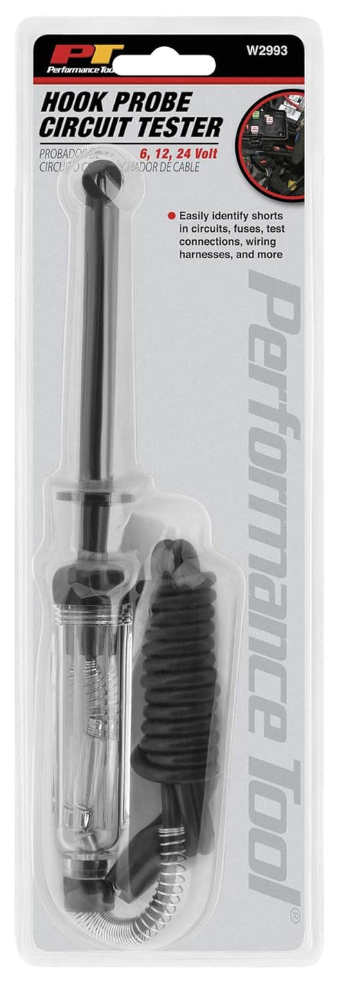 Performance Tool W2993 6-24V Circuit Tester with Wire Piercing Molded Hook Probe for Circuit Shorts Identification and Testing in Tight Places...