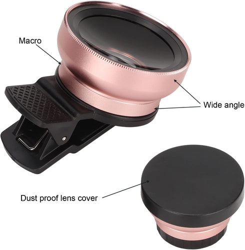 2 in 1 Cell Phone Lens Kit, 0.45X Wide Angle 12.5X Macro Phone Camera Lens, Professional Cell Phone Lens with Clip, Detachable HD Lens with Storag...