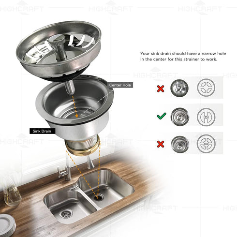 Highcraft 9754 Kitchen Sink (3-1/2 Inch) Stainless Steel Drain Assembly With Strainer Basket and Snaplock Stopper Long Extended Shank (3-3/4 Inch)...