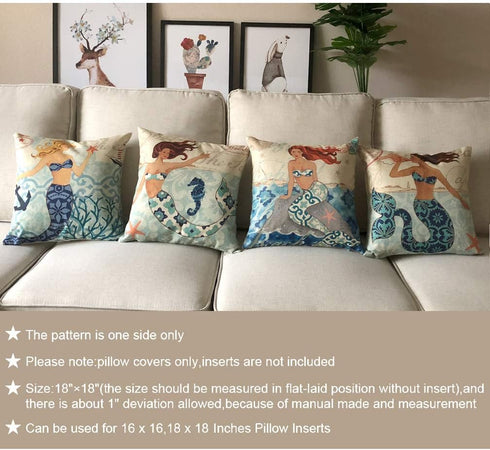 ULOVE LOVE YOURSELF Ocean Theme Throw Pillow Case Mediterranean Style Cotton Linen Mermaid Square Cushion Covers 18 X 18 Inch Nautical Pillow Cove...