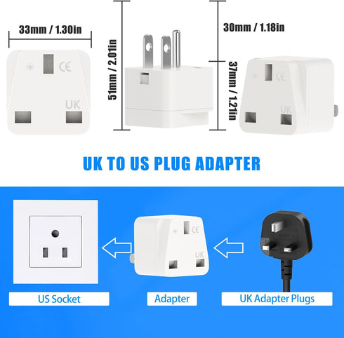 UK to US plug adapter, OFOAEEA 2 Pack UK to US America Plug Adapter, UK Plug Adapter to USA Converter, Converts All Type G Plugs from United Kingd...