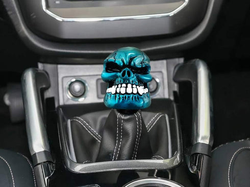 Lunsom Skull Shift Knobs Resin Shifter Head Most Car Transmission Shifting Stick Handle Fit Most Automatic Manual Vehicle (Metal Blue)...