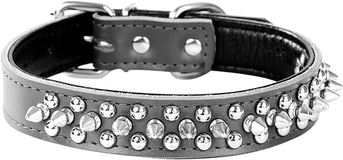 Adjustable Genuine Leather Spiked Studded Dog Collars for Small Medium Large Pets/Pit Bull/Bulldog/Pugs/Husky (L, Black2)...