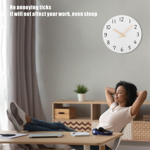 Plumeet 10'' Wooden Wall Clock Small Frameless Clocks with Silent Quartz Movement - Modern Style Village Wall Clocks Decorative Home Kitchen - Bat...