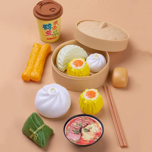 2 Sets Kids Pretend Play Toy Kitchen Cooking Toy Steamed Toy Food Chinese Breakfast Food Play Set Dollhouse Furniture (26Pcs)...