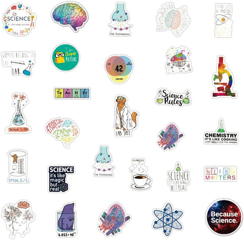 50 Pcs Student Science Experiments Stickers| Physics Chemistry Biology Laboratory Experiments Waterproof Vinyl Stickers for Water Bottles Laptop L...