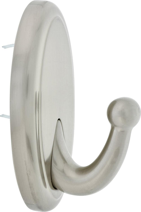 HIGH & MIGHTY 515819 Decorative Metal Hook, Easy Tool-Free Dry Wall Installation, Oval, Holds up to 25lb, Satin Nickel...