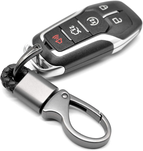 Car Key Fob Keychains Leather Holder Key Chain Sturdy Metal with D-Ring for Men and Women 2 Pack, Black, 360 Degree Rotatable, with Screwdriver...