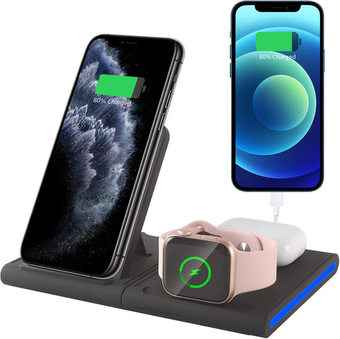 Wireless Charger Stand,4 in 1 Wireless Charging Station for Multiple Devices,Fast Charging for iWatch Series 7/6/SE/5/4/3/2,iPhone 14/13/Pro/Pro M...