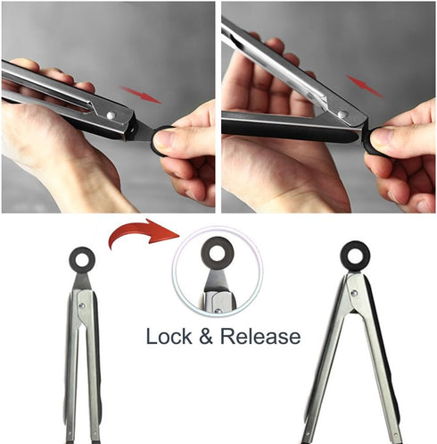 Kitchen Tongs 9 inches and 12 inches Fish Spatula Stainless Steel Locking with Silicone Tips Cooking Salad Buffet BBQ Serving Tongs Heat Resistant...