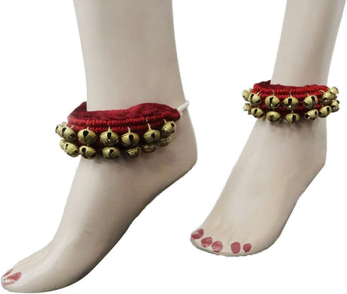 NEW Red Classical Dancing Indian Ethnic Ghungroo Anklet Women Jewellery 2 MRS,6.19...