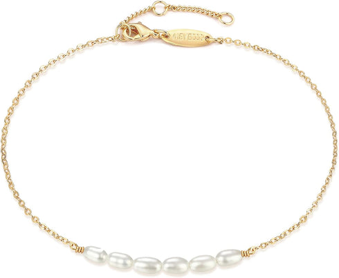 MEVECCO Women Gold Anklet Boho Delicate Handmade 18k Gold Plated Dainty Beach Pearl Foot Chain Ankle Bracelet Adjustable Wafer Anklet for Women AN...