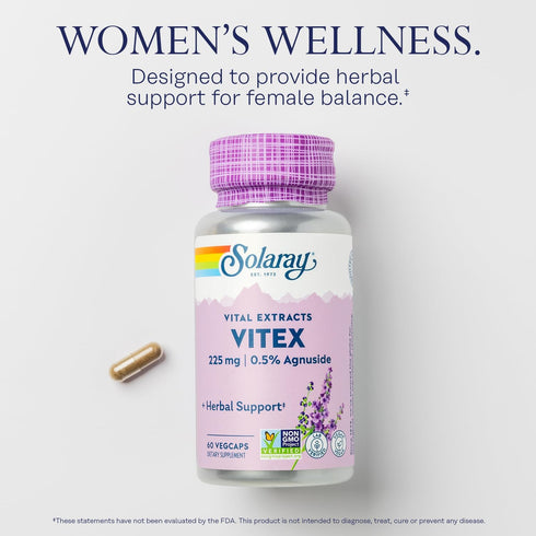SOLARAY Vitex Berry Extract 225 mg - Chasteberry Supplement for Women - Traditional Hormone Balance Support - Chaste Tree Berry - Vegan, Lab Verif...