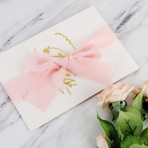 SHUNSTONE Mixed Pink Chiffon Ribbon Fringe Silk Ribbon 1.5" x 7Yd Dusty Rose Mauve Ribbon for Wedding Decoration, Gift Wrap, Invitation, Greeting ...