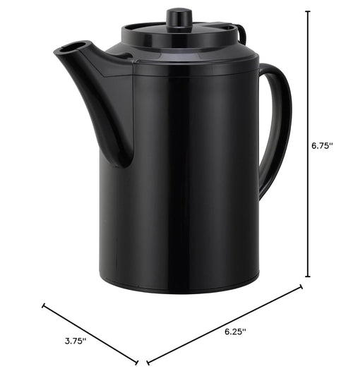 Service Ideas TST612BL Double wall Teapot with Tether, Plastic, 16 oz., Black...