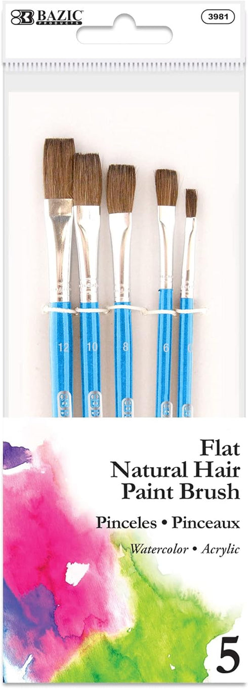 BAZIC Paint Brushes Set Flat Natural Hair Brush, Paintbrushes for Acrylic Oil Watercolor Gouache Art Painting (5/Pack), 1-Pack...