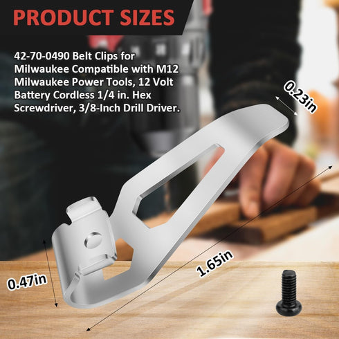 Belt Clips for Milwaukee, 2pcs 42-70-0490 Drill Tool Clips Hook Kit with Screws Fit for Milwaukee Hex Screwdrive, Drill Driver, 12 Volt Power Tool...