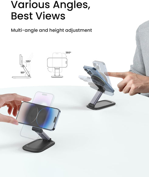 SODI Magnetic Phone Stand Compatible with Mag-Safe iPhone Stand for Desk, Foldable Adjustable Phone Holder Dock, Detachable Continuity Camera Moun...