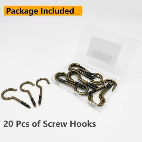 20 Pcs Stainless 2.36 Inches Screw Hooks for Outdoor String Lights, Ceiling hooks for hanging plants, Christmas Lights & Patio Lights Hooks, Bronz...
