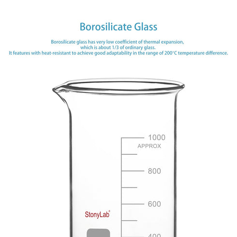 stonylab Glass Beaker, 1-Pack Borosilicate Glass Graduated Tall Beaker with Pouring Spout Lab Beaker, 1000 ml...