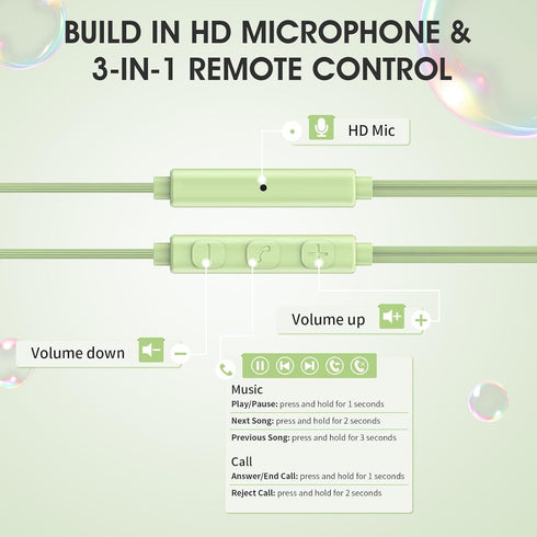 Bulk Wired Earbuds with Built-in Mic 3 Pack Pink Purple Green Multicolor Earphone with Microphone with 3.5mm Aux Jack Cheap Wired Headphone for Gi...
