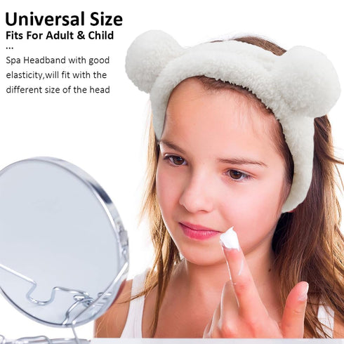 AHONEY Spa Bear Ears Headband, Face Wash Headband and Wristband Set, Cute Makeup Skincare Headbands Wrist Bands for Washing Face Fluffy Headband f...