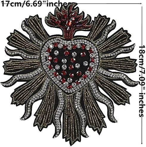 Yikko 3 Pieces Beaded Rhinestone Patches Love Heart Star Bee Fabric Applique Iron on Patches for Jeans, Jackets, Clothing, Scrapbooking Handbag Sh...