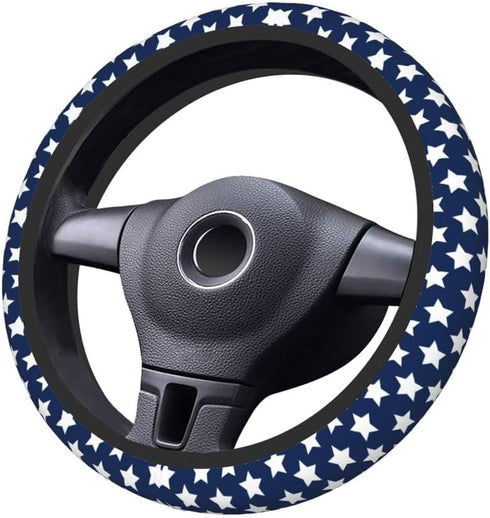 American Flag White Stars on Blue Steering Wheel Covers, Breathable Anti-Slip Sweat Absorption Universal 15 Inch Car Wheel Cover Accessories for M...