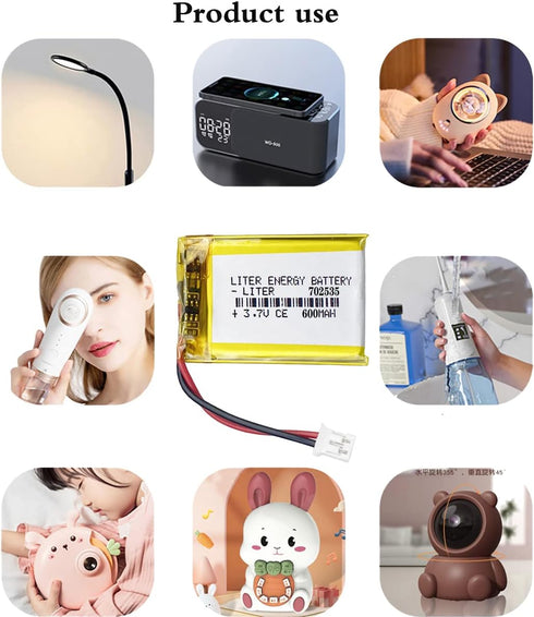 3.7V 702535 600mAh Lithium Polymer ion Battery Rechargeable Polymer Battery Pack with JST 2.0mm Connector...