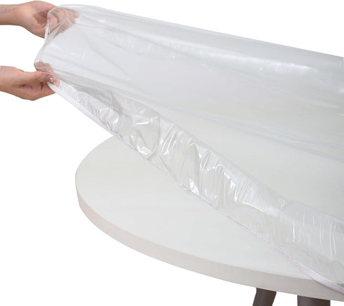 Clear Round Vinyl Fitted Tablecloth Waterproof Oilcloth Heavy Duty Elasticized Table Cover Elastic Edge Design Plastic Tablecloth Protector for Ro...