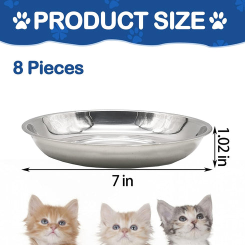 kathson 8 Pcs Stainless Steel Cat Food Bowls, Replacement Whisker Relief Cat Metal Dishes, Shallow Wide Cat&Dog Food and Water Bowl Suitable for P...