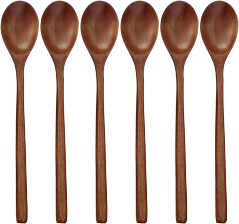 Wooden Spoons, 6 Pieces 9 Inch Wood Soup Spoons for Eating Mixing Stirring, Long Handle Spoon with Japanese Style Kitchen Utensil, ADLORYEA Eco Fr...
