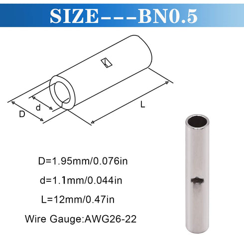 Tnisesm 240 Pcs 26-22 AWG Gauge Non Insulated Butt Connectors, Butt Splice Wire Connectors, Electrical Wire Seamless Uninsulated Butt Connectors C...