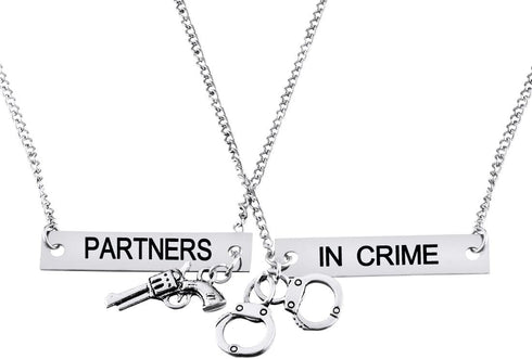 MJartoria Best Friend Necklaces Partners in Crime Engraved Friendship BFF Necklace for 2(Silver color3)...