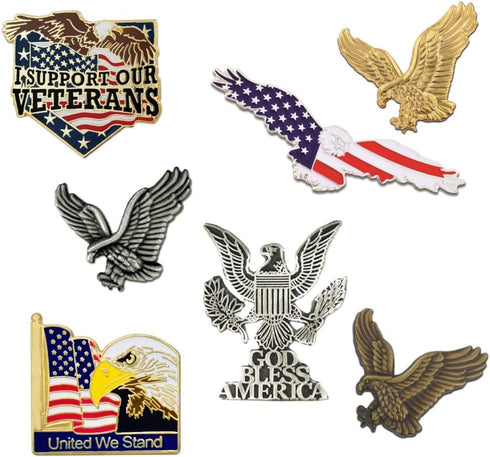 PinMart Patriotic Eagle 7 Lapel Pin Set– Bold American Eagle– Enamel Lapel Pin with Clutch Back for Coats, Suit Jackets, and Lanyards, Set of 7 pc...