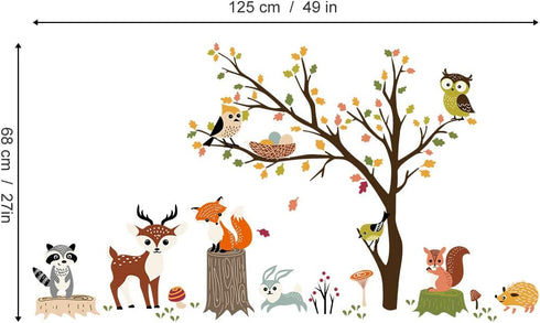 decalmile Woodland Wall Decals Animals Tree Owl Fox Deer Wall Stickers Kids Bedroom Baby Nursery Wall Decor...